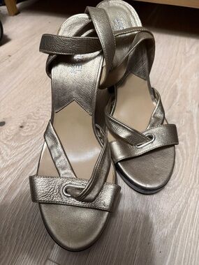 Michael Kors Metallic Gold Crossover Strap Heels